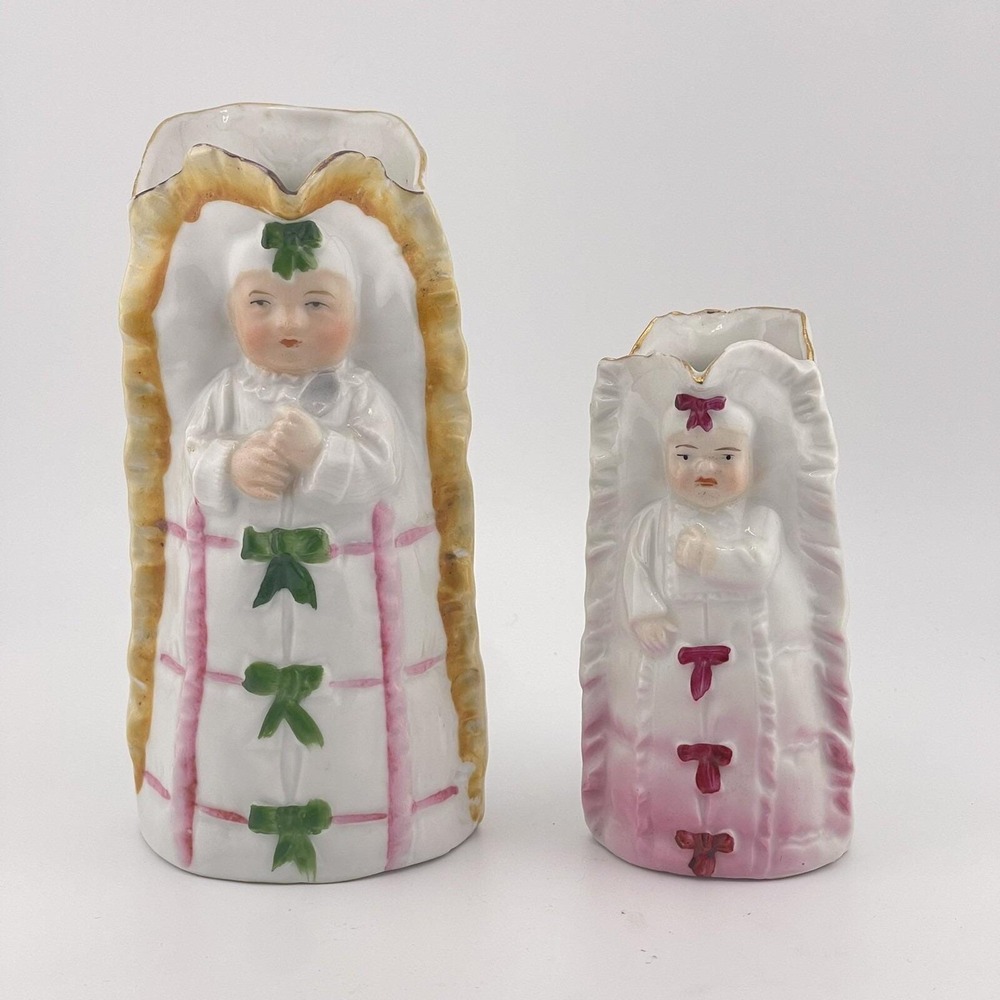 Antique Schafer Vater German Porcelain Figural Baby Bunting Cream Pitcher Lot 2